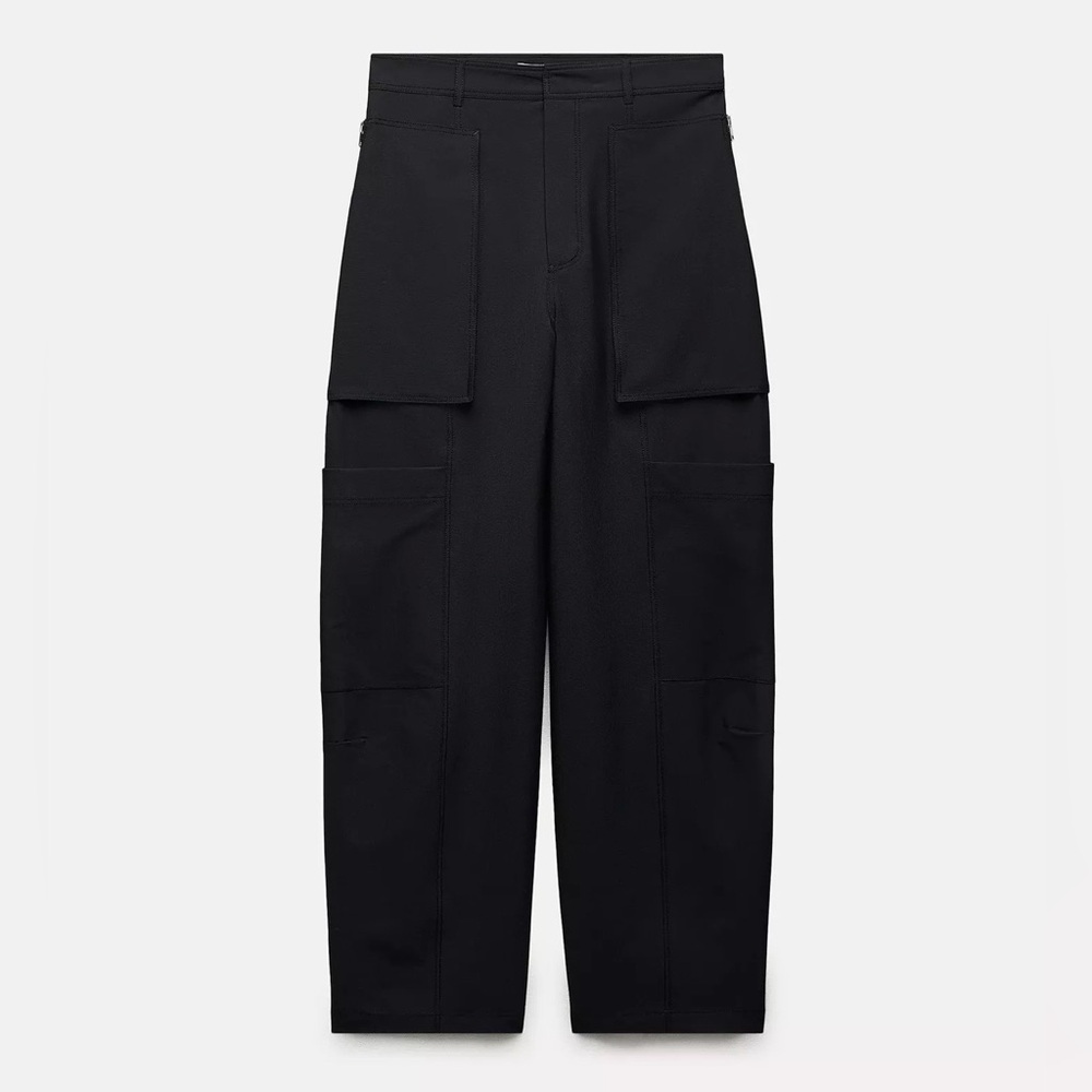 Zara ZW Collection Zippered Cargo Pants Black Size S High Waist